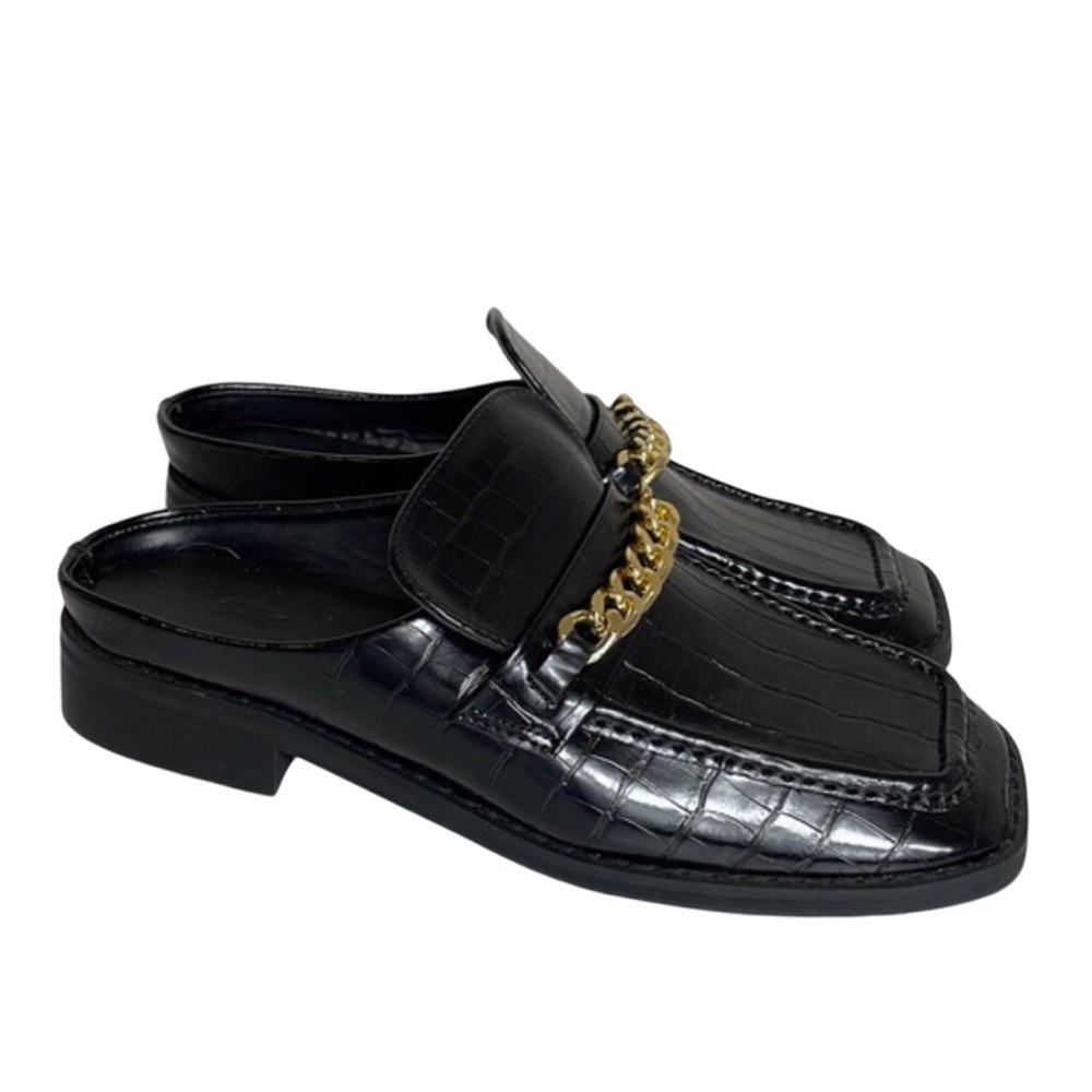 Nasty Gal x Z Code Z Square Toe Croc Vegan Leather Mule in Black Size 6